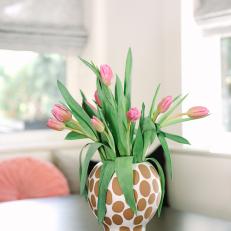 Detailed Look at Pink Tulips in Breakfast Nook