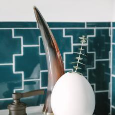 Unexpected Accents in Eclectic Blue Bathroom