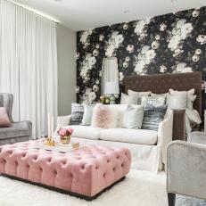 Elegant Contemporary Master Bedroom With Floral Wallpaper Accent Wall