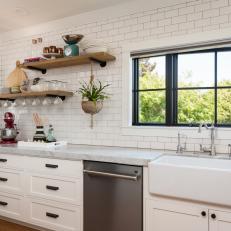 Contemporary Kitchen Pairs Black Windows, White Subway Tile