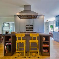 Bright Yellow Barstools Enliven Eat-In Island