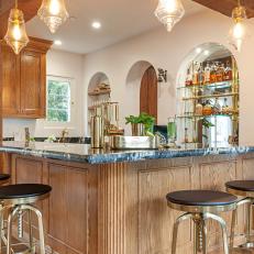 Wet Bar With Gold Stools