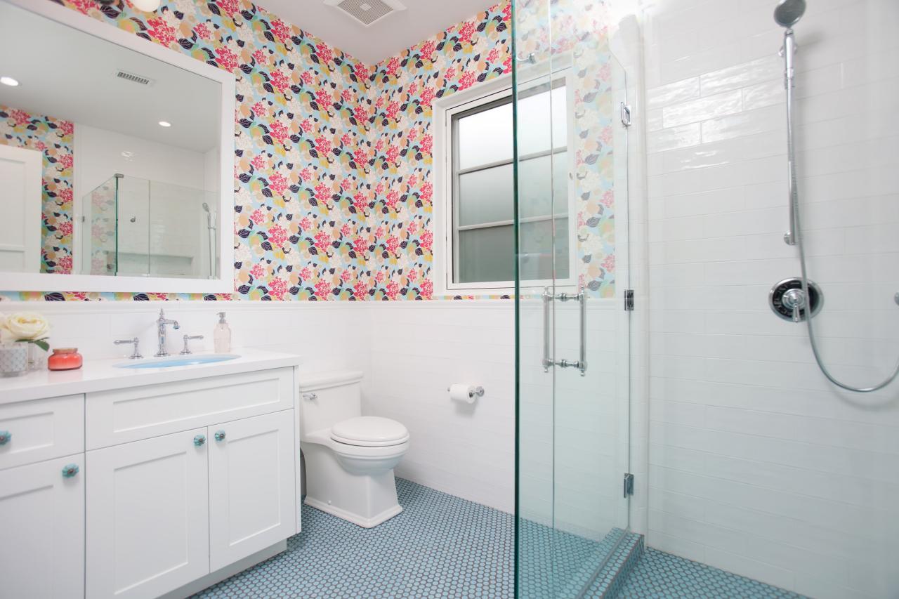 Pink And Blue Bathroom With Wallpaper Hgtv Pink And Blue Bathroom With Wallpaper