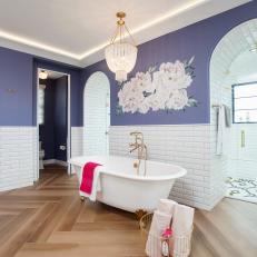 Purple Eclectic Spa Bathroom With Mural