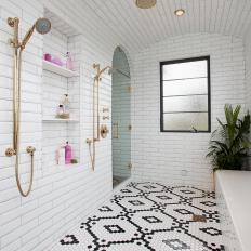Black, White and Pink Walk-In Shower