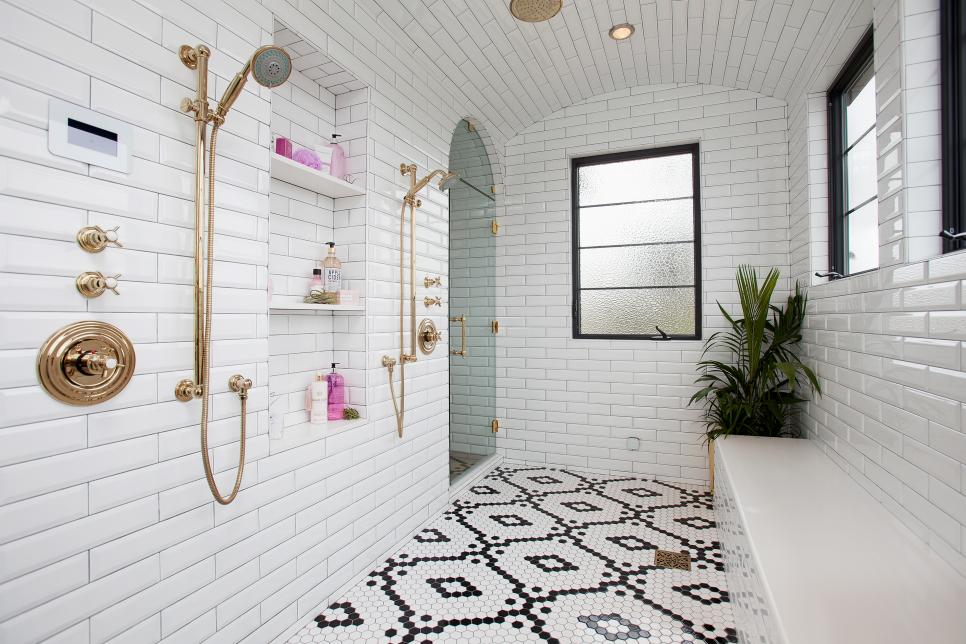 White Subway Tile Behind Bathroom Vanity