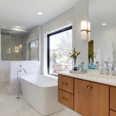 Marble Tile Adds Subtle Movement to Master Bathroom