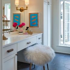 White Dressing Table With Furry Stool