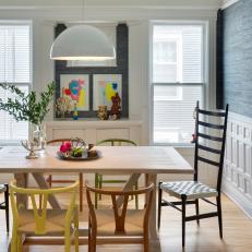 Contemporary Multicolored Dining Room With Dome Pendant