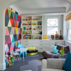 Multicolored Contemporary Playroom With Mural