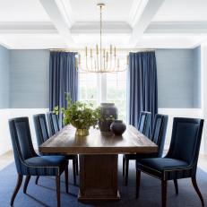 Dining Room Complete With Sapphire Blue Slipper Chairs