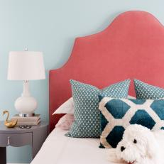 Blue Patterned Pillows Add Interest to Girls' Room