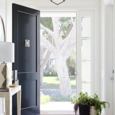 Transitional Foyer With Matte Black Front Door