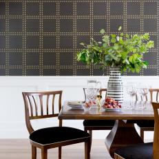 Dining Room Boasts Chic Black & Gold Wallpaper