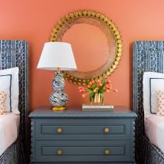 Eclectic Guest Bedroom With Orange Accent Wall