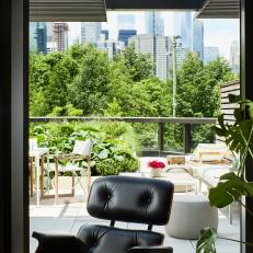 Black Leather Chair and Deck in City
