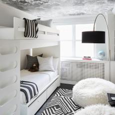 Black and White Contemporary Kids Room With Fur Poufs