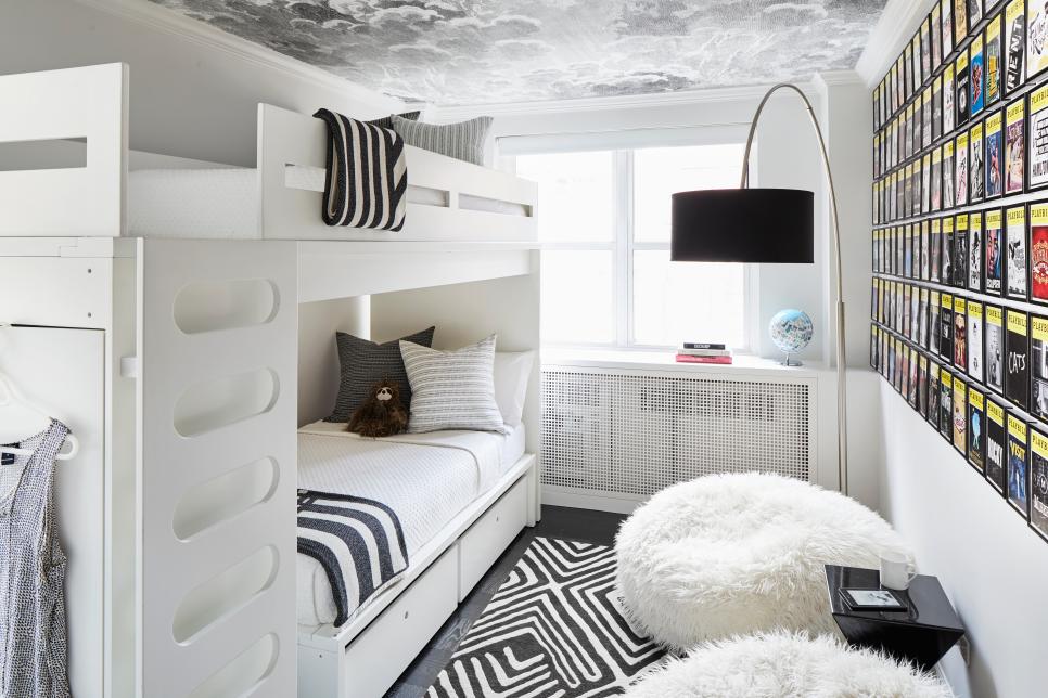 grey and white childrens bedroom