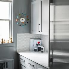 Gray Kitchen With Colorful Clock