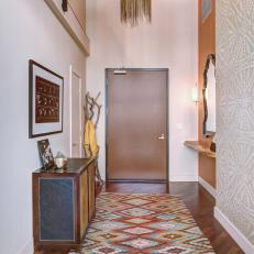 Eclectic Entry Hall With Chainmaille Chandeliers 
