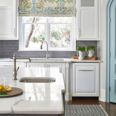 Cottage Kitchen With Blue and Green Shade