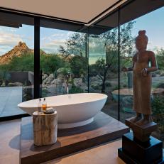 Asian Spa Bathroom With Desert View