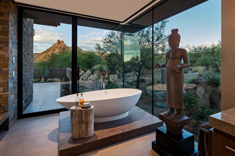 Asian Spa Bathroom With Statue