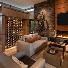 Modern Neutral Living Room With Copper Fireplace