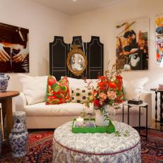 Whimsical Sitting Room Pairs Antiques, Funky Artwork