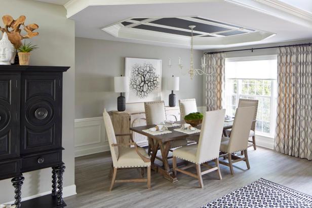 Neutral Transitional Dining Room With Tray Ceiling Hgtv