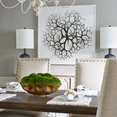 Neutral Transitional Dining Room With Gold Bowl