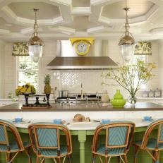 Multicolored French Country Kitchen With Yellow Clock
