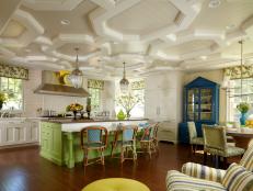 French Country Open Plan Kitchen With Green Island