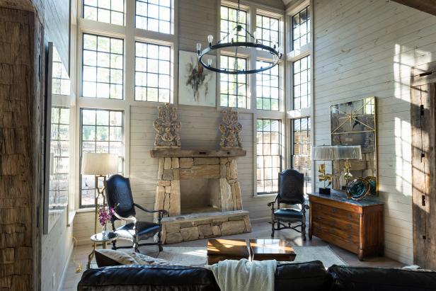 Windows Fireplace Add Drama In Two Story Living Room Hgtv