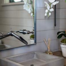 Stone Vessel Sink, Wall-Mounted Faucet Star in Cabin Bathroom