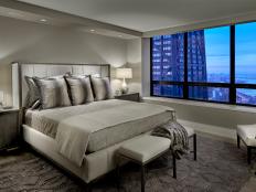 Silver And Gray Master Bedroom With Modern Accents And Upholstered Bed