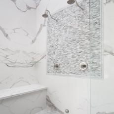 Contemporary Master Bathroom White Marble Shower Enclosure
