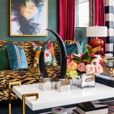 Modern Eclectic Living Room With Bold Prints And Color