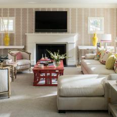 Neutral Coastal Living Room With Yellow Vases