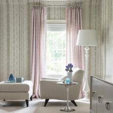 Silver Sitting Area With Pink Curtains