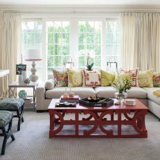 Contemporary Asian Living Room With Red Table