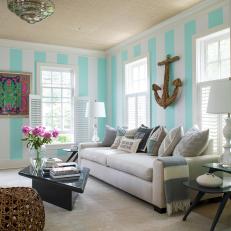Blue Striped Sitting Room With Anchor