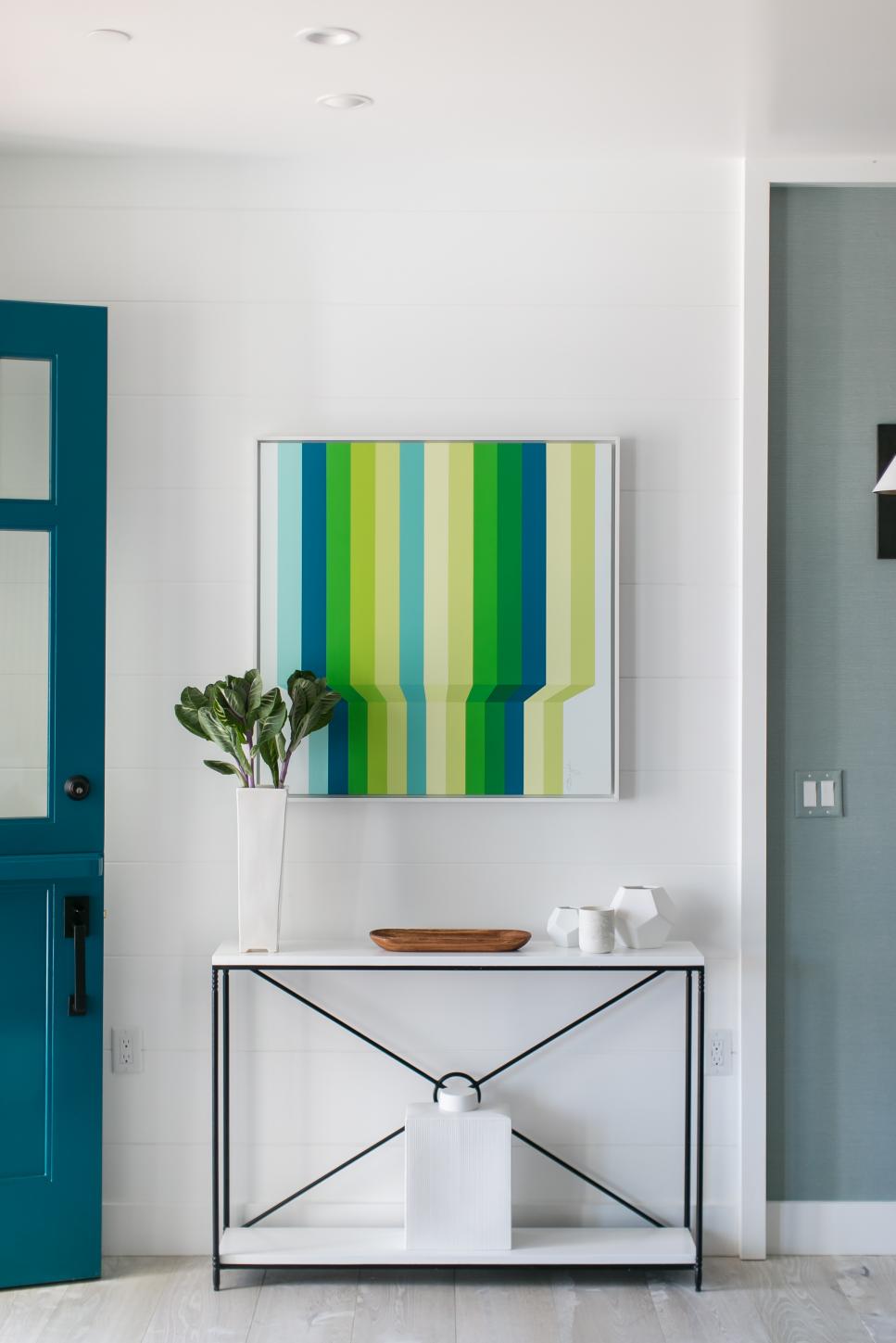 Modern White Cottage Entry With Console Table And Modern Art Hgtv