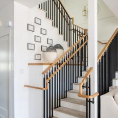 Modern White Cottage With Contemporary Black And White Stairs With Wood Trim