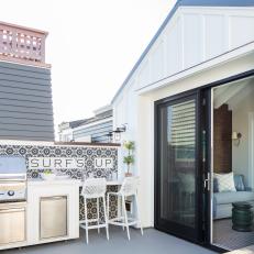 Modern White Cottage Outdoor Kitchen Terrace With Mosaic Tile