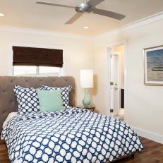 Transitional Guest Room With Graphic Bed Linens