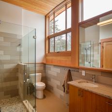Rustic Neutral Bathroom With Paneling