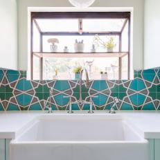 Farmhouse Sink With Spanish Tile Backsplash