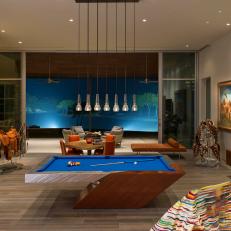 Modern Game Room With Blue Pool Table