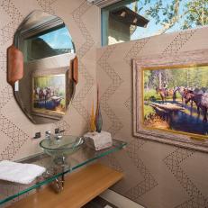 Frontier Powder Room With Horse Painting